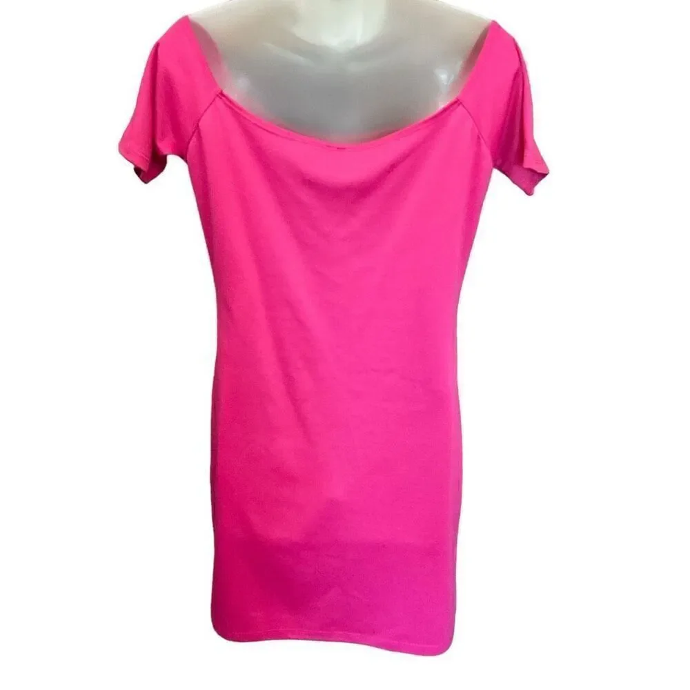 Doublju Womens Pink Short Sleeve Scoop Neck Bodycon Mini Dress Size 1X